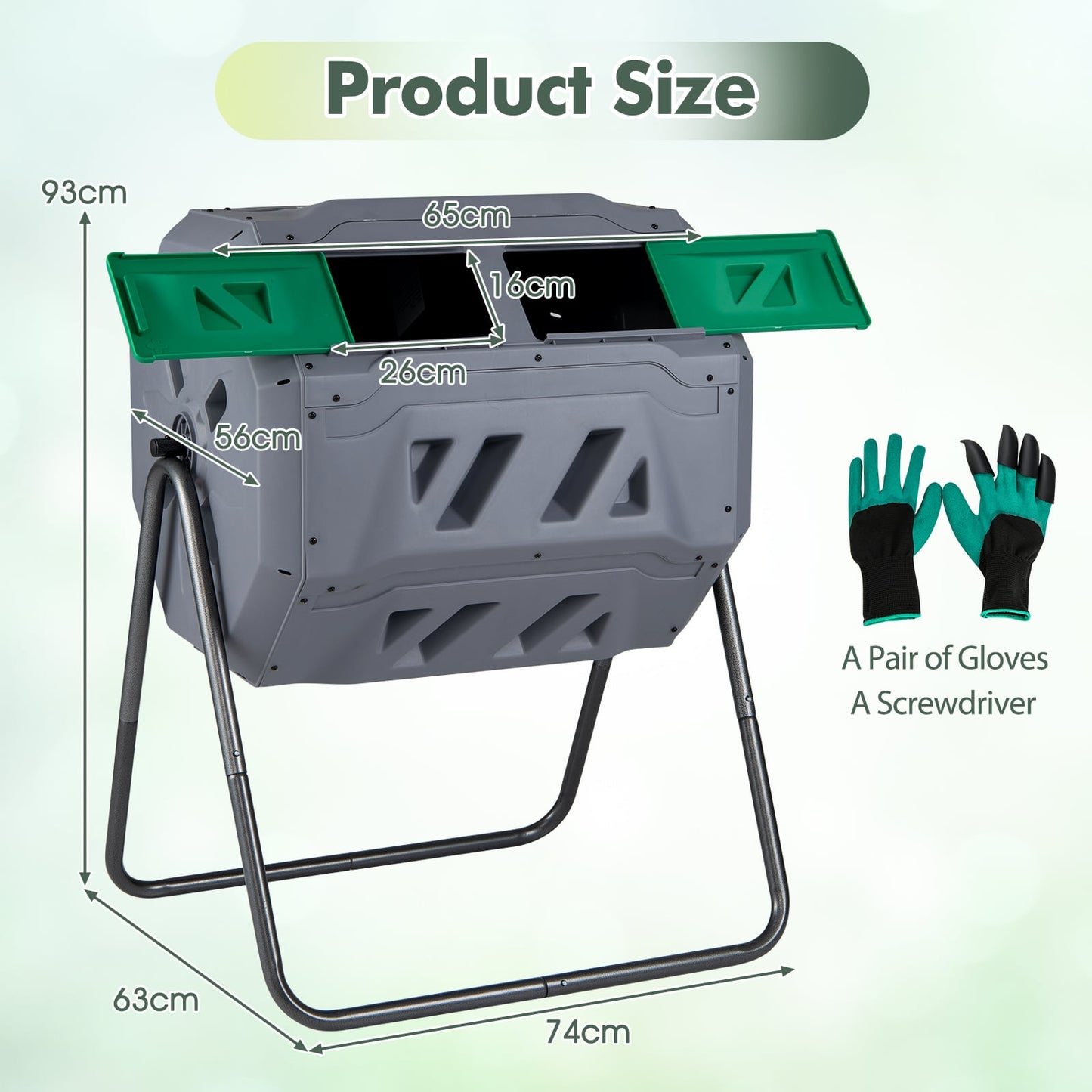 Compost Bin 160L Dual Chamber Composting Tumbler with Sliding Doors-Grey