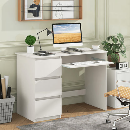 Computer Desk with 3 Large Drawers and Power Outlet-White