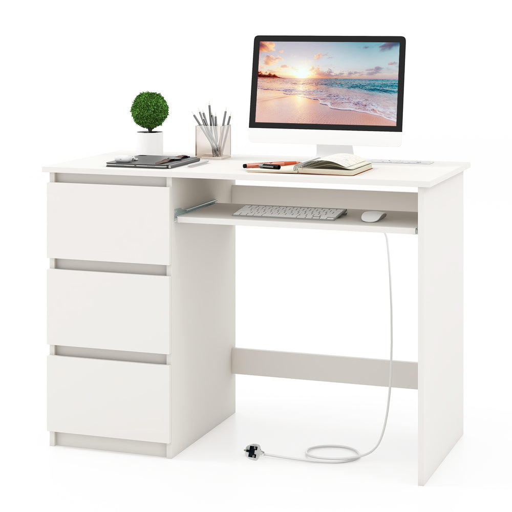 Computer Desk with 3 Large Drawers and Power Outlet-White