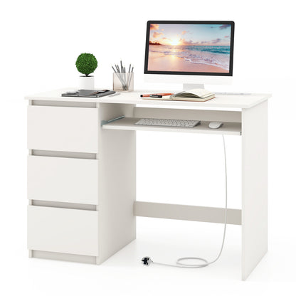 Computer Desk with 3 Large Drawers and Power Outlet-White