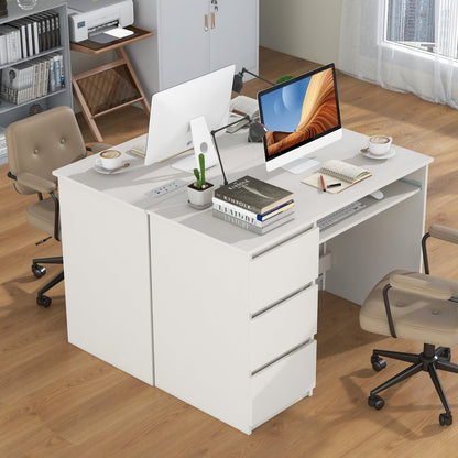 Computer Desk with 3 Large Drawers and Power Outlet-White