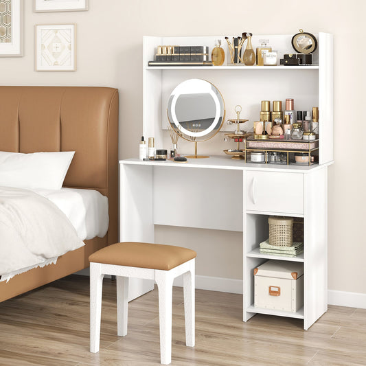 Computer Desk with Hutch and 2 Open Shelves for Home Office-White