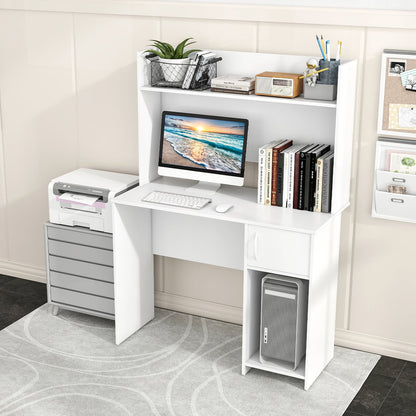 Computer Desk with Hutch and 2 Open Shelves for Home Office-White