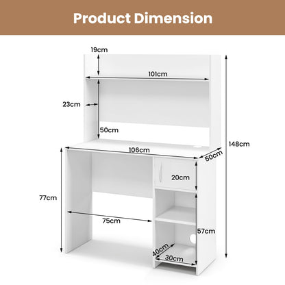 Computer Desk with Hutch and 2 Open Shelves for Home Office-White