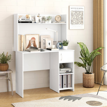 Computer Desk with Hutch and 2 Open Shelves for Home Office-White
