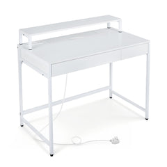 Computer Desk with Power Outlets Compact Office Desk with Removable Monitor Stand-White