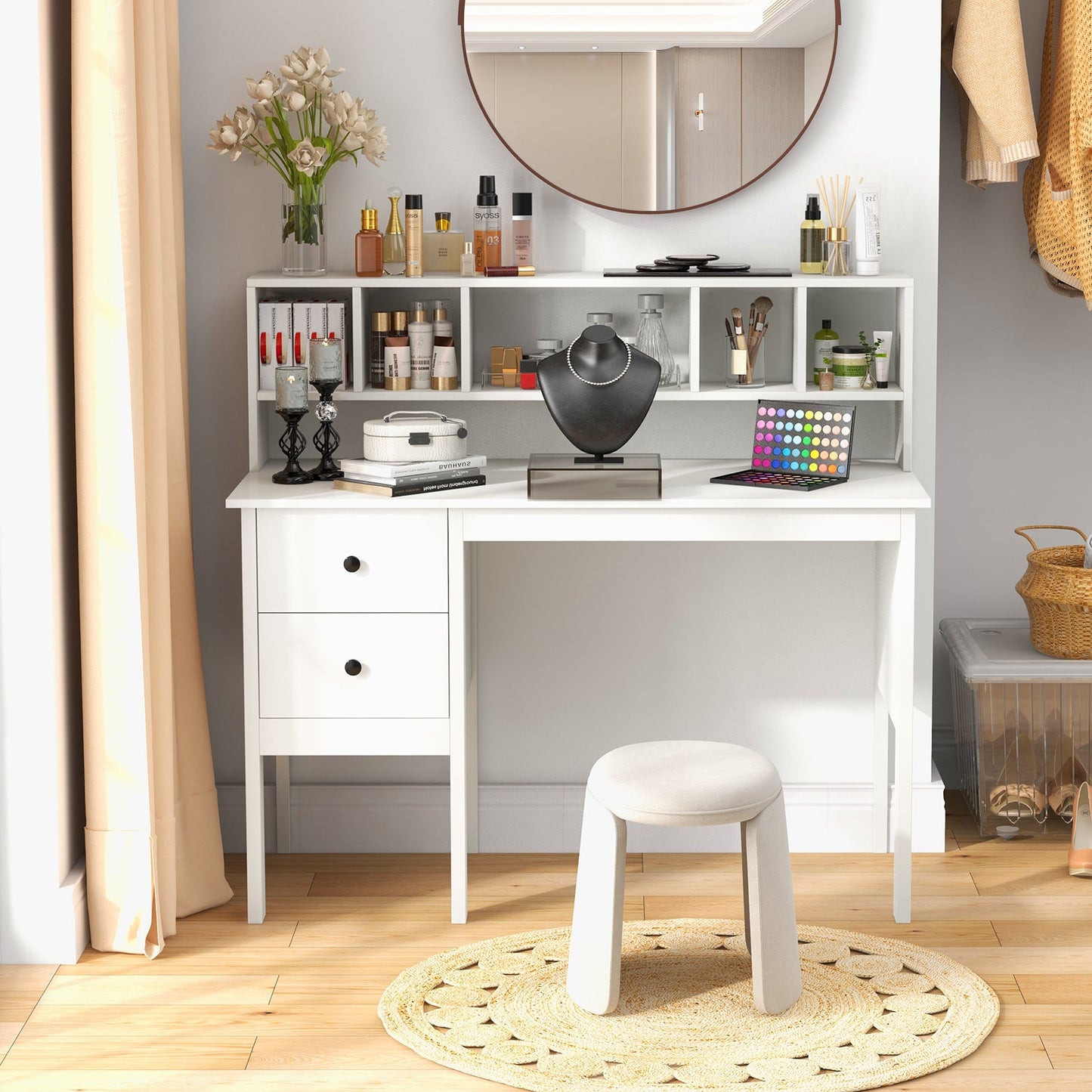 120 cm Computer Desk with 5-Cube Hutch and 2 Drawers-White