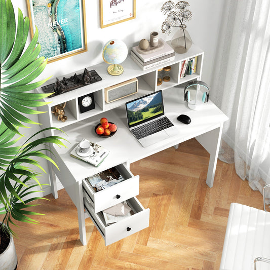120 cm Computer Desk with 5-Cube Hutch and 2 Drawers-White