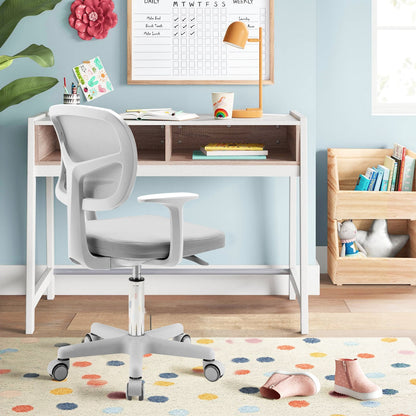 Kids Height-Adjustable Swivel Computer Desk Chair with Lumbar Support-Grey