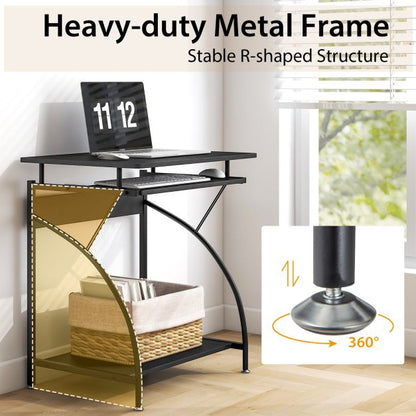 Computer Desk Laptop Table with Keyboard Tray and Storage Shelf-Black