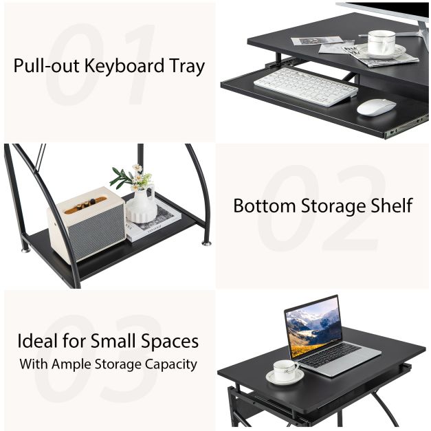 Computer Desk Laptop Table with Keyboard Tray and Storage Shelf-Black