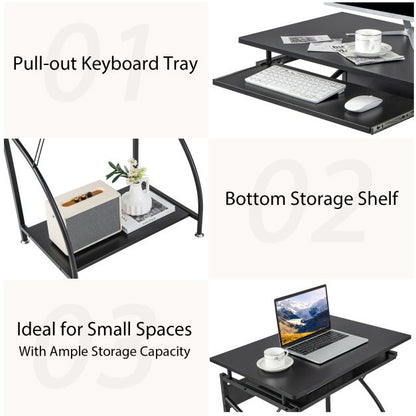 Computer Desk Laptop Table with Keyboard Tray and Storage Shelf-Black