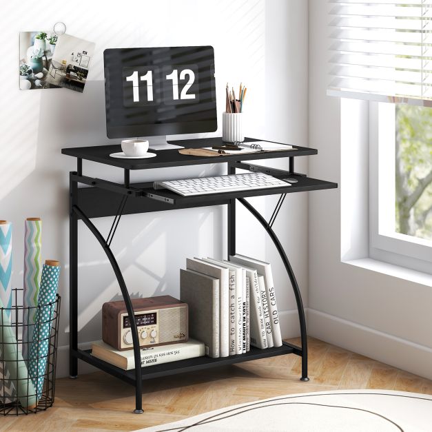 Computer Desk Laptop Table with Keyboard Tray and Storage Shelf-Black