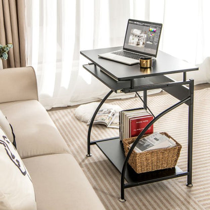 Computer Desk Laptop Table with Keyboard Tray and Storage Shelf-Black