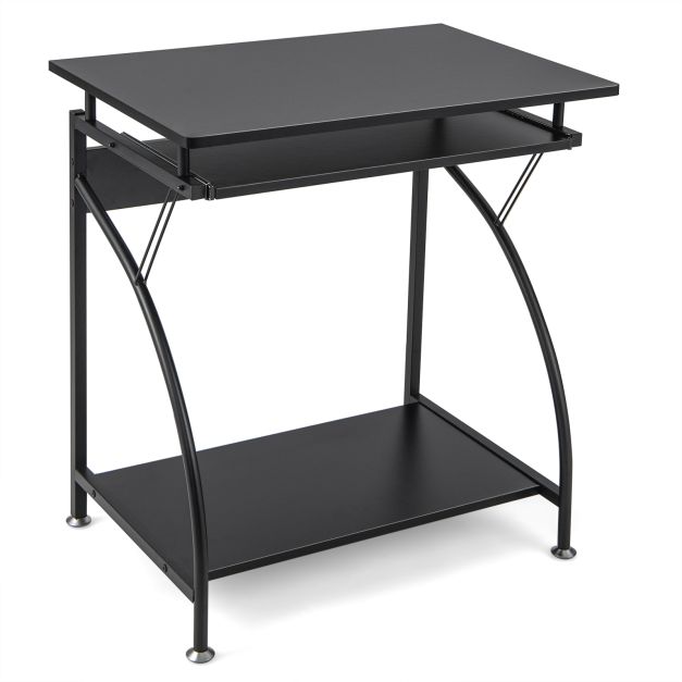 Computer Desk Laptop Table with Keyboard Tray and Storage Shelf-Black