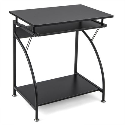Computer Desk Laptop Table with Keyboard Tray and Storage Shelf-Black