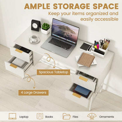 Modern Computer Desk with 4 Drawers and Storage-White
