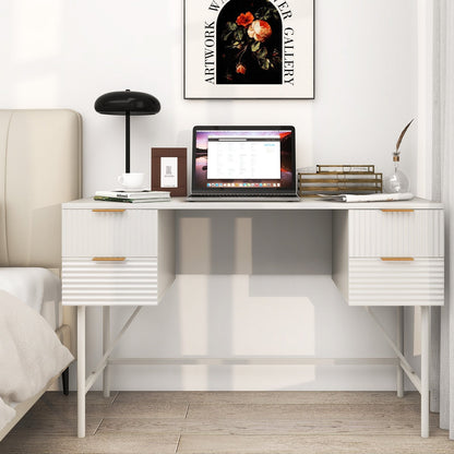 Modern Computer Desk with 4 Drawers and Storage-White