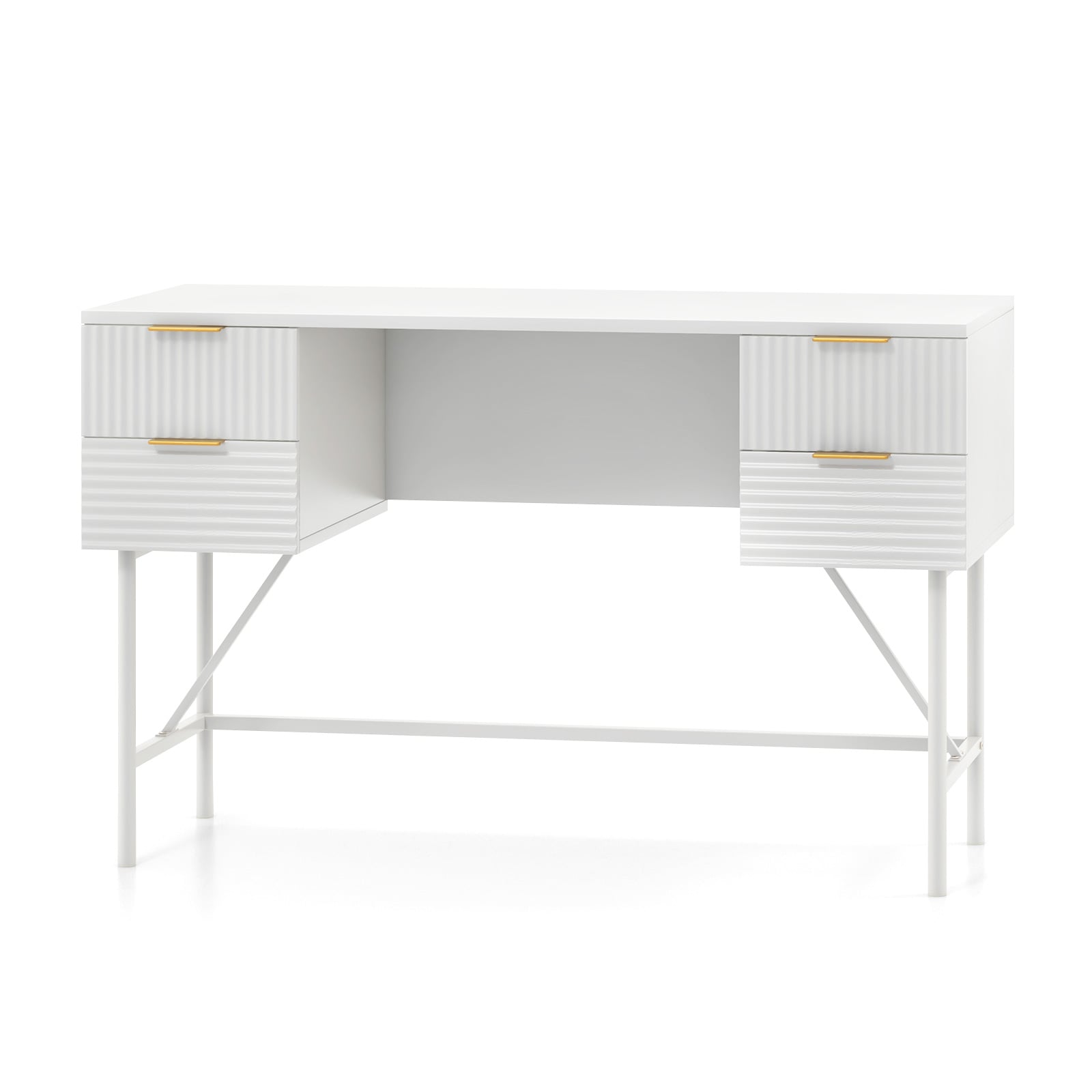 Modern Computer Desk with 4 Drawers and Storage-White