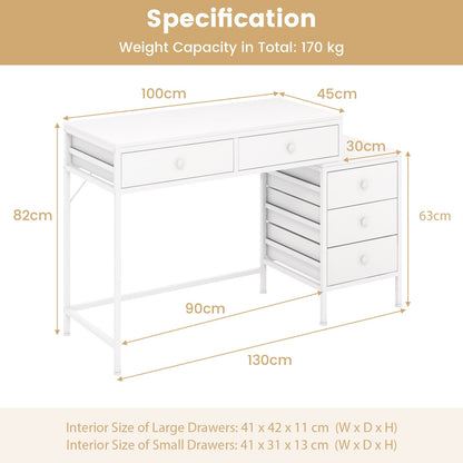 Computer Desk with 5 Drawers and Side File Cabinet-White