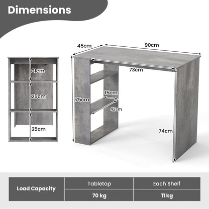 Computer Desk with Bookshelf for Study Living Room-Grey