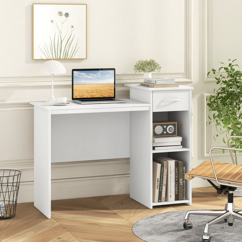 Modern Computer Desk with Adjustable Shelf and Cable Hole-White