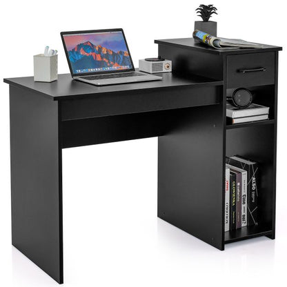 Wooden Computer Desk with Drawer &amp; Shelves 104 x 50 x 82 cm Black