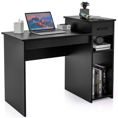 Wooden Computer Desk with Drawer & Shelves 104 x 50 x 82 cm Black