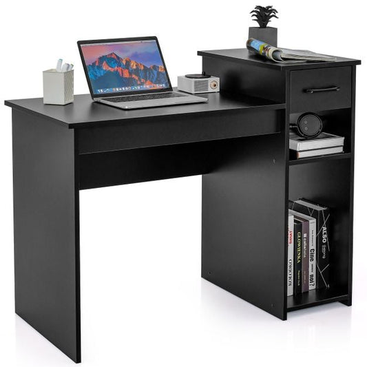 Wooden Computer Desk with Drawer & Shelves 104 x 50 x 82 cm Black