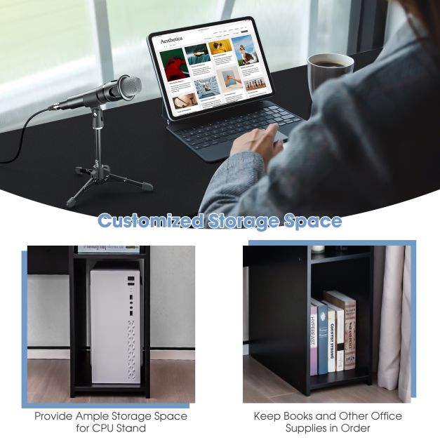 Wooden Computer Desk with Drawer &amp; Shelves 104 x 50 x 82 cm Black