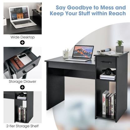 Wooden Computer Desk with Drawer & Shelves 104 x 50 x 82 cm Black