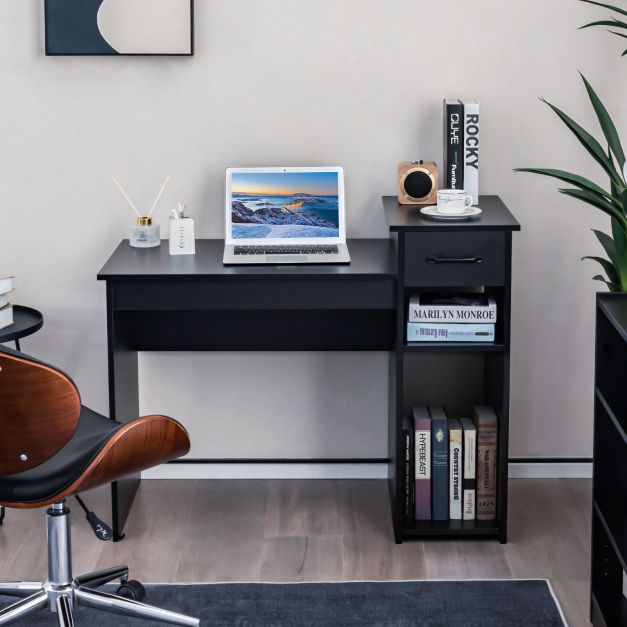 Wooden Computer Desk with Drawer &amp; Shelves 104 x 50 x 82 cm Black