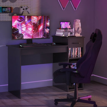 Wooden Computer Desk with Drawer &amp; Shelves 104 x 50 x 82 cm Black