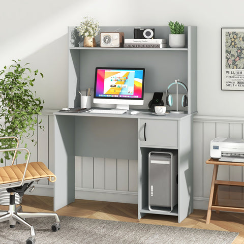 Computer Desk with Hutch and 2 Open Shelves-Grey