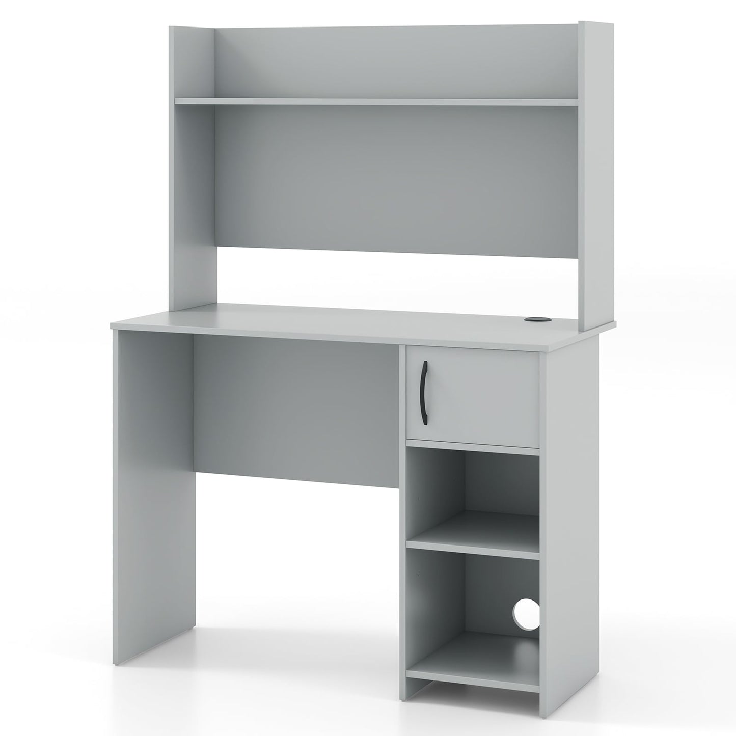 Computer Desk with Hutch and 2 Open Shelves-Grey