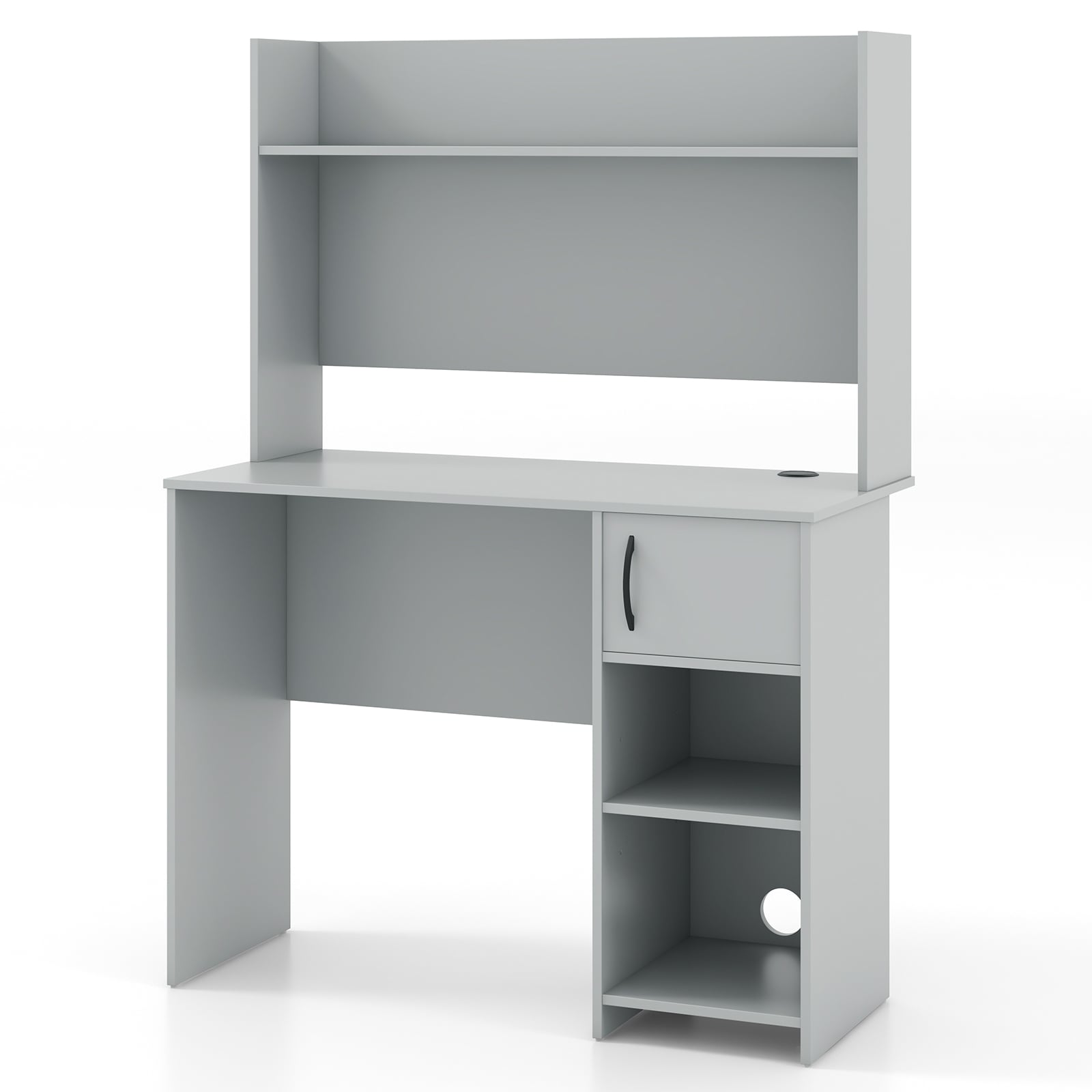 Computer Desk with Hutch and 2 Open Shelves-Grey