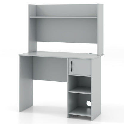 Computer Desk with Hutch and 2 Open Shelves-Grey