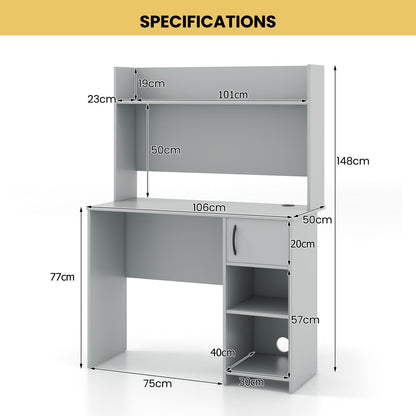 Computer Desk with Hutch and 2 Open Shelves-Grey