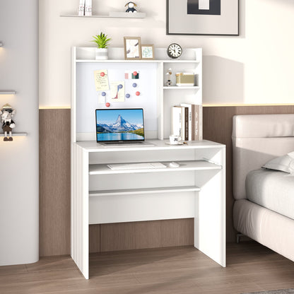 Computer Desk with Magnetic Bulletin Board and Keyboard Tray-White