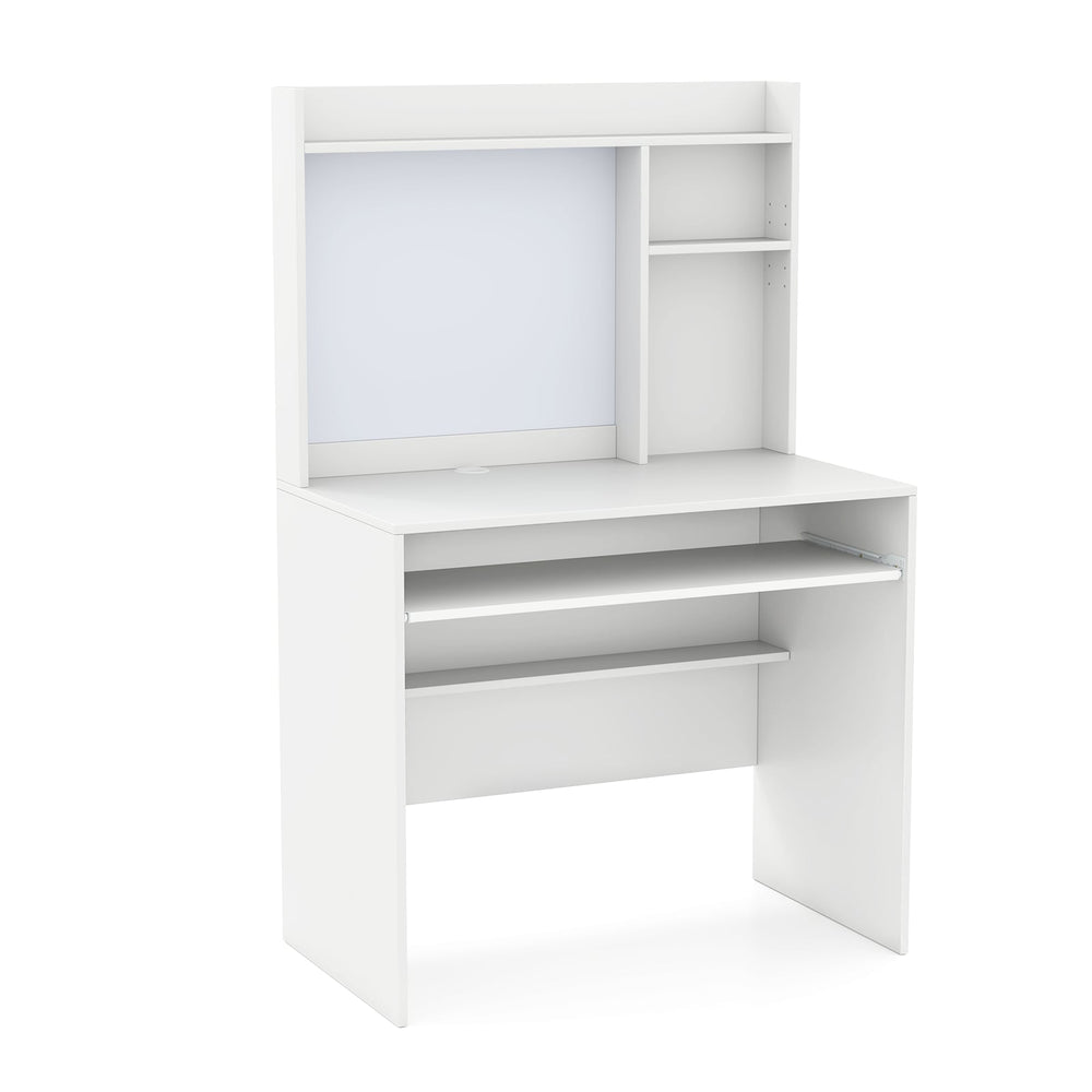Computer Desk with Magnetic Bulletin Board and Keyboard Tray-White