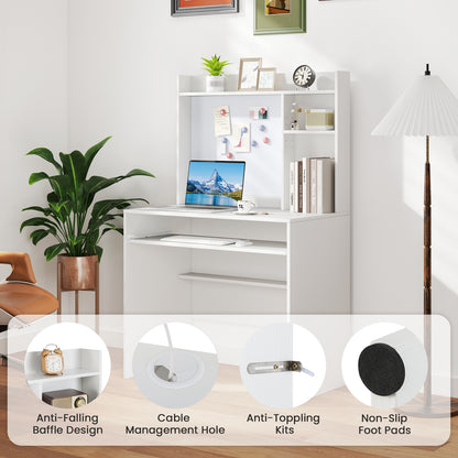 Computer Desk with Magnetic Bulletin Board and Keyboard Tray-White