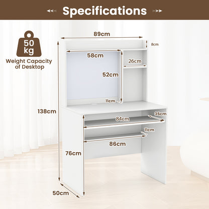 Computer Desk with Magnetic Bulletin Board and Keyboard Tray-White