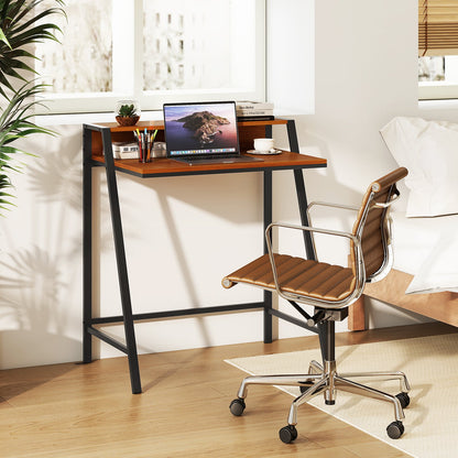 Computer Desk with Monitor Stand 80 CM Small Desk Compact Desk-Brown