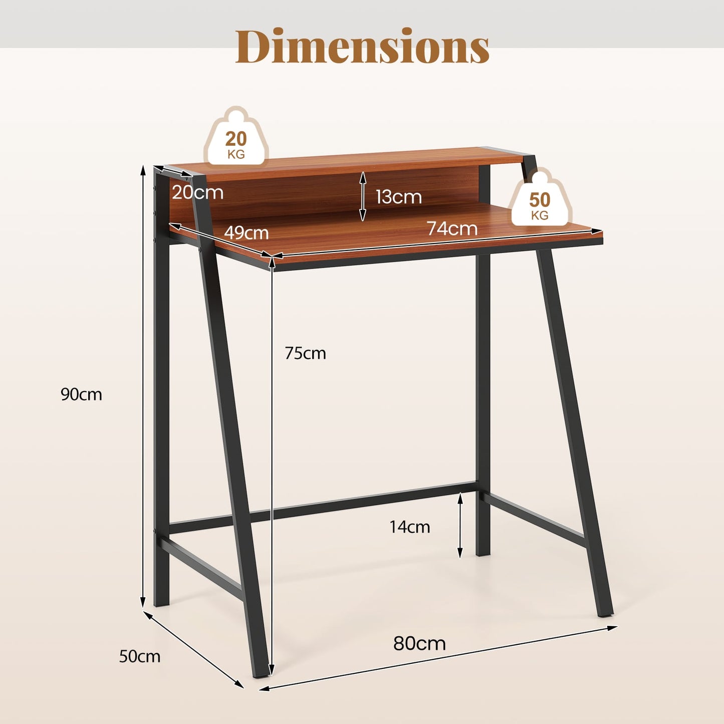 Computer Desk with Monitor Stand 80 CM Small Desk Compact Desk-Brown