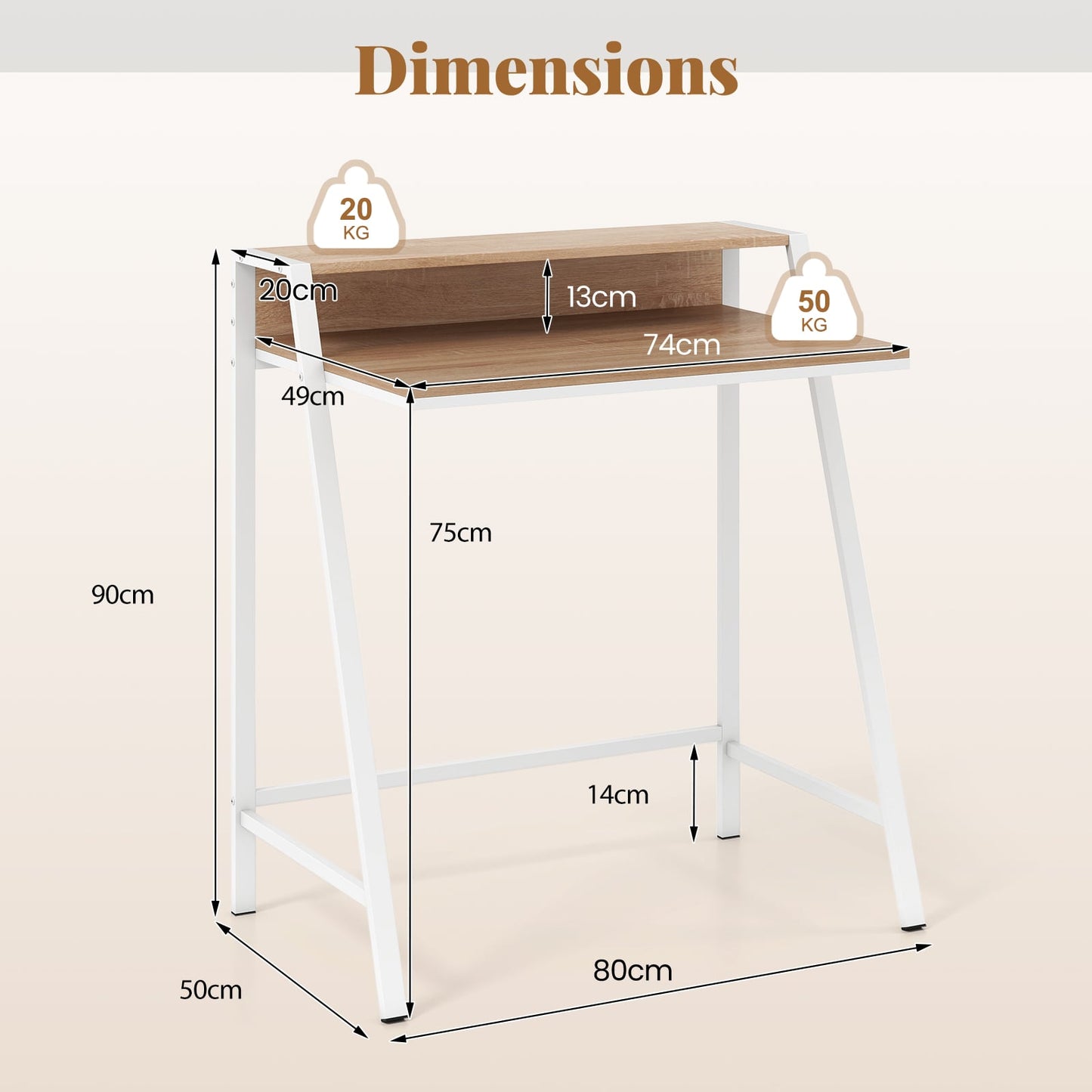 Computer Desk with Monitor Stand 80 CM Small Desk Compact Desk-Natural