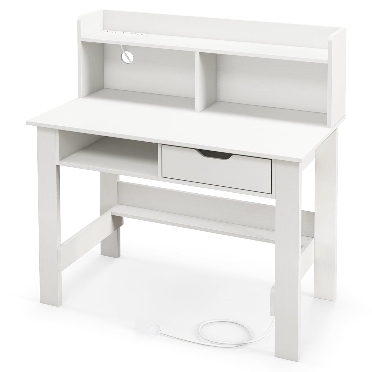 Computer Desk with Power Outlets and USB Port and Type-C-White
