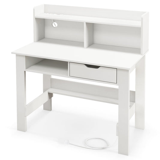Computer Desk with Power Outlets and USB Port and Type-C-White