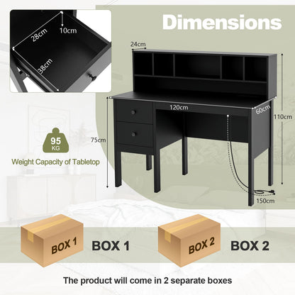 Computer Desk with Power Outlets and Hutch-Black