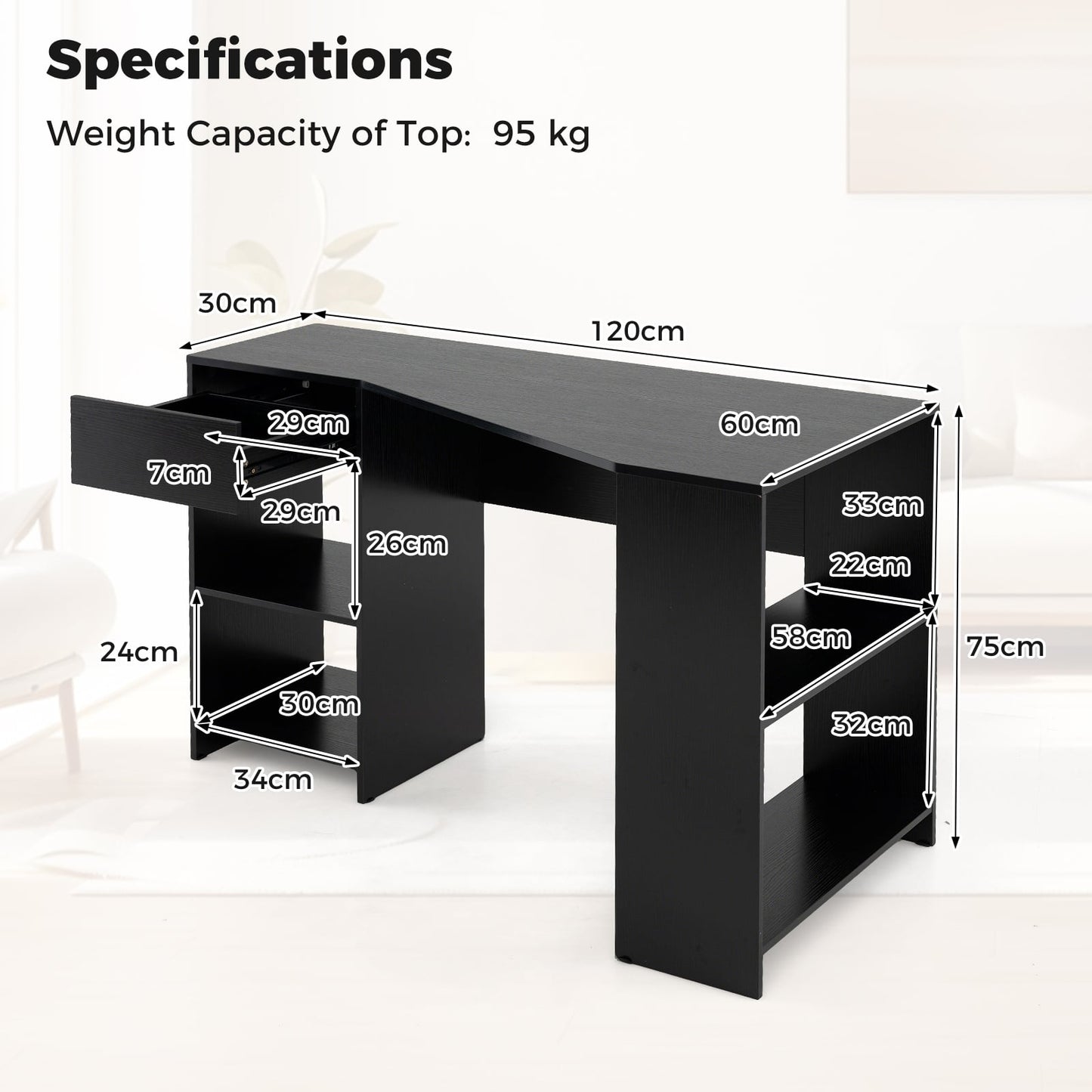 L-Shaped Computer Desk with Storage and Open Shelves for Living Room Bedroom-Black