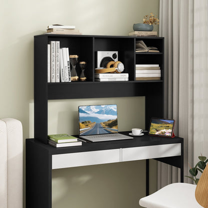 Computer Desktop Bookcase with 4 Cubbies and Open Back Compartment-Black